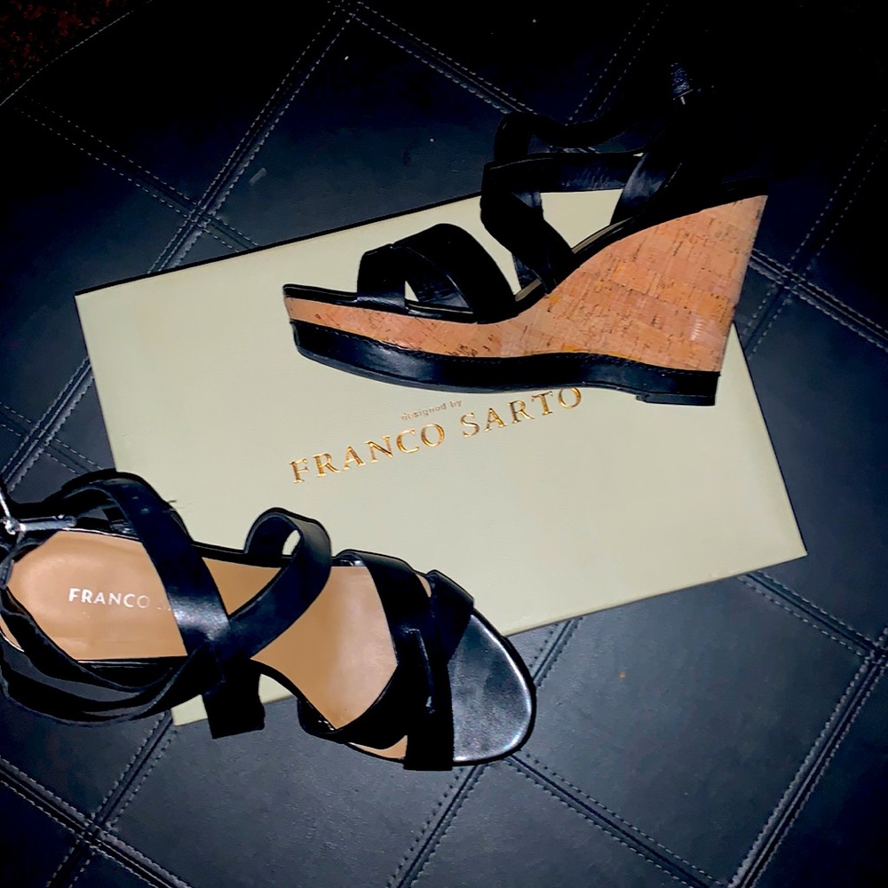 Franco Sarto 81/2 Black Cork Wedge